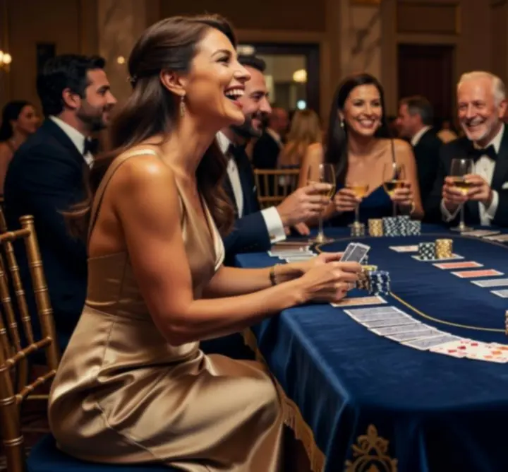 Stół do rekreacyjnego wieczoru pokerowego podczas eleganckiego eventu